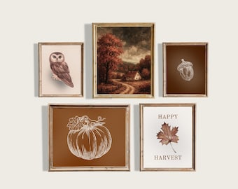 ensemble d'oeuvres d'art murales galerie automne vintage | Impressions d'automne rustiques (téléchargement numérique)