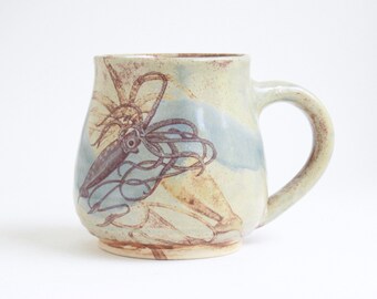 Multi-Squid-Squid Mug - 8 oz - handmade mug, mug with squid, cephalopod, green coffee mug, handmade coffee cup