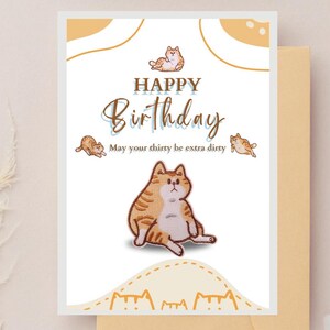 Modern 30th Birthday Funny Cute Cat, A5 Template, Editable & Personalized, Handmade Cards, Digital Prints, Gift for Her/ Dirty Friend Card