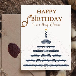 Cartão vintage para o Dia dos Pais/Aniversário de um apaixonado por carros potentes, modelo A5, personalizado, feito à mão, saudação, desenhado à mão, impressão digital faça você mesmo, presente para ele