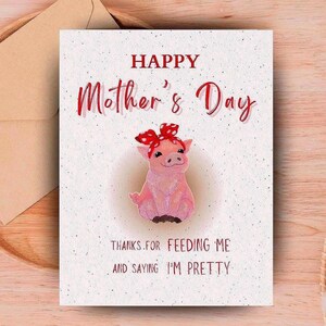 Tarjeta divertida con lazo de cerdo para el Día de la Madre, saludo de cumpleaños para mamá, plantilla A5, nota personalizada hecha a mano, impresión digital, regalo para hija/mamá
