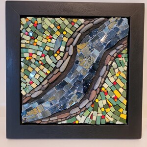Handgemachte Hudson River Mosaic Art, Holz gerahmte Wanddekoration (26,5 "x 10,5 ")