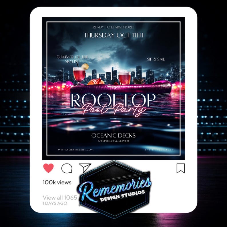 Rooftop Pool Party Flyer Template : Editable Canva Layout for Exclusive ...