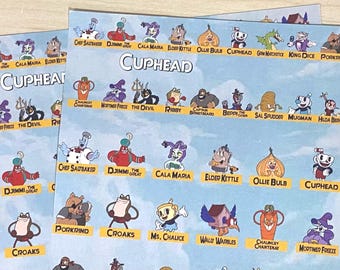 Ficha de personaje de "¿Quién es el que juega?" con temática de Cuphead, descarga en PDF o imprime en casa.