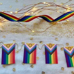 Pride Progress Flag Garland - Handmade - Small - Paper - 6 feet - Indoor