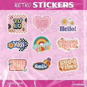 Retro Digital Stickers: PNG & Printable Sheet for Planners (PDF, PNG, Samsung Notes File Included)
