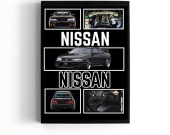 日産R33スカイラインGT-Rポスター、クラシックJDMスーパーカーアート