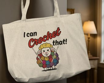 Bolsa de crochê divertida "Eu consigo fazer crochê com fio de algodão" - Bolsa para projetos de crochê - Presente para crocheteiras - Bolsa para feiras de tricô - Bolsa reutilizável para amantes de artesanato
