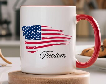 Patriotic USA Gift Veteran Military Freedom Red White Blue United States of America Flag Coffee Mug Patriot Liberty Cup 250 America Birthday