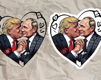 Trump y Putin besándose en PNG, arte humorístico político (descarga digital)