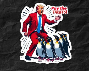 Trump gritando a los pingüinos PNG: Diseño de meme político (descarga digital)