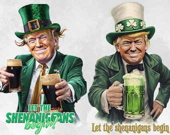 PNG divertido del Día de San Patricio de Trump: ¡Que empiecen las travesuras! (Descarga digital)