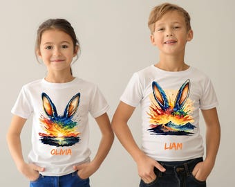 Conejito de Pascua infantil personalizado PNG: Diseño de atardecer arcoíris (descarga digital)