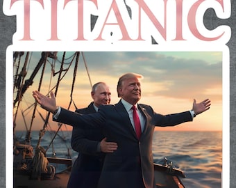 Trump y Putin en el Titanic PNG: Ilustración de sátira política (descarga digital)