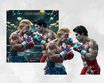 Arte del combate de boxeo Trudeau vs. Trump: Ilustración de humor político (imagen digital de 300 dpi)