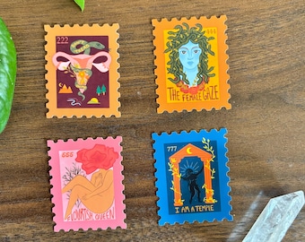 Stamps of Autonomy- feminist stamp sticker collection, the female gaze Medusa sticker, angel number divine feminine sticker set