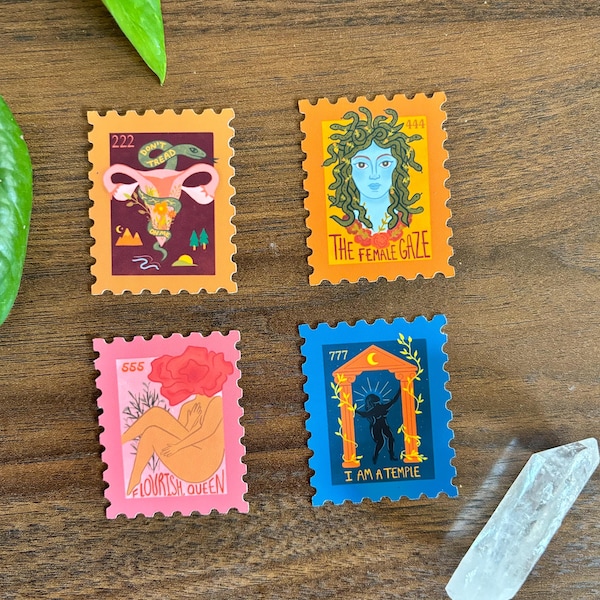 Stamps of Autonomy- feminist stamp sticker collection, the female gaze Medusa sticker, angel number divine feminine sticker set