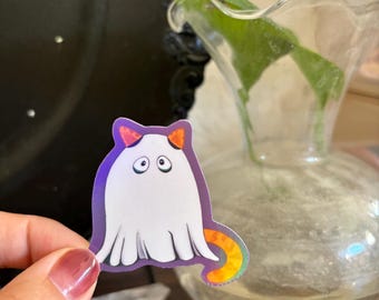 Cute ghost kitty sticker, halloween ghost cat sticker, ghostie sticker, Halloween ghost sticker, laptop sticker, water bottle sticker