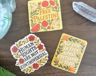 Liberation sticker pack, Watermelon Doves Folk Art, human rights sticker bundle , Activist Art, Political Protest Stickers, free Palestine