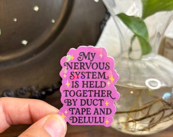 Duct Tape & Delulu Holographic Sticker: Funny Mental Health Vinyl Decal
