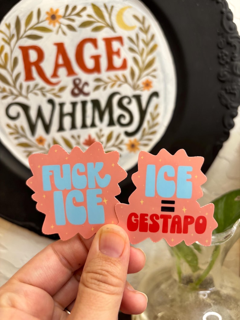 Pegatina de "A la mierda con ICE", pegatina de "ICE es igual a Gestapo", pegatina de protesta contra el hielo contundente imagen 1