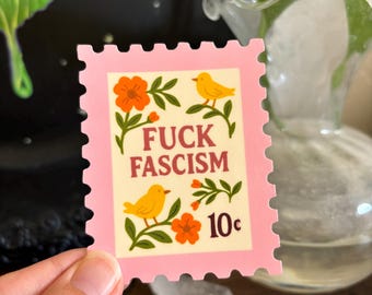 Anti-Fascism Vinyl Sticker: Folk Style Birds & Flowers