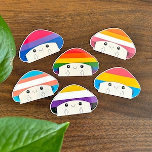 Pride Mushroom Stickers – LGBTQ+ Cottagecore Vinyl Decals, Funny Pride Middle Finger Sticker Set, Water Bottle or Laptop LGBTQIA+ Stickers