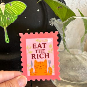Eat the Rich stamp style Large Sticker, anti billionaire sticker, Activist decal, cute cat sticker, anti-capitalist sticker