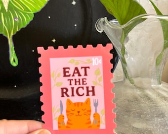 Eat the Rich Cat Aufkleber: Anti-Kapitalismus-Vinyl-Aufkleber