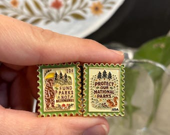 Fund Parks Not Billionaires mini stamp style enamel pin, protect our national parks pin