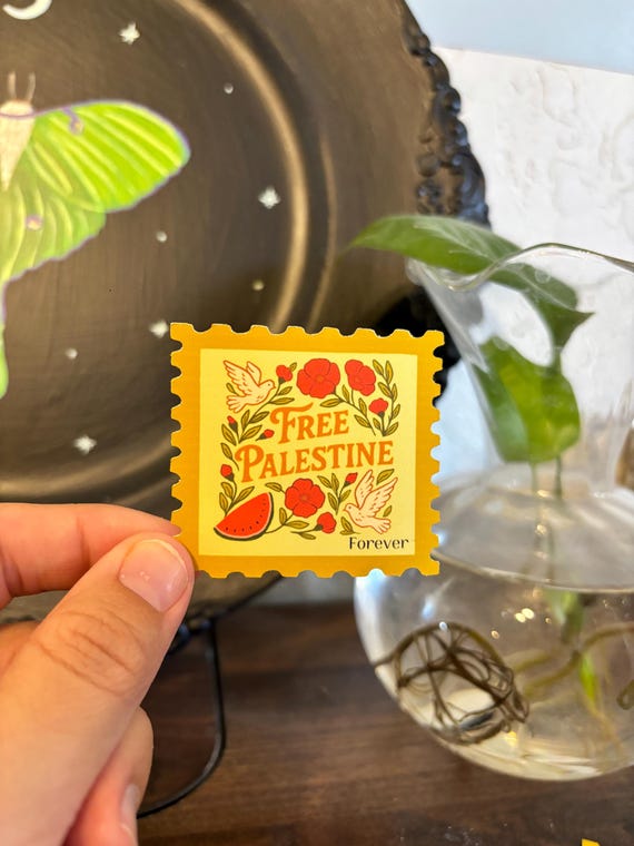 Free Palestine Forever Stamp Sticker: Watermelon Peace Dove Activist Art