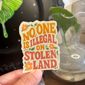 No One Is Illegal on Stolen Land Sticker – Decolonize Vinyl Sticker | Indigenous Solidarity, Social Justice Decal, no one illegal car decal