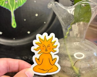 Mediterande solklistermärke, zensolklistermärke, söt, flickig, retro, meditationsklistermärke, laptopklistermärke, vattenflaskklistermärke