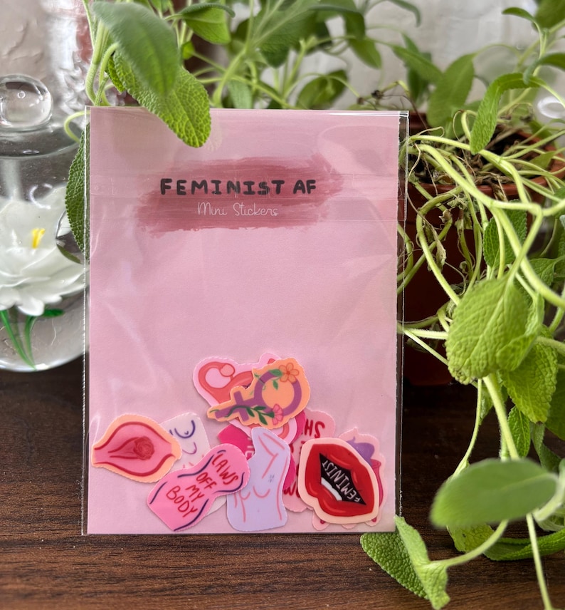 Feminist AF Mini Sticker Pack – 10 pack of mini stickers for journaling, water bottle filler stickers image 1