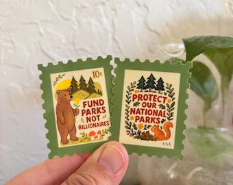 Fund Parks Not Billionaires Sticker, Protect Our National Parks Sticker, Wildlife Stamp Stickers