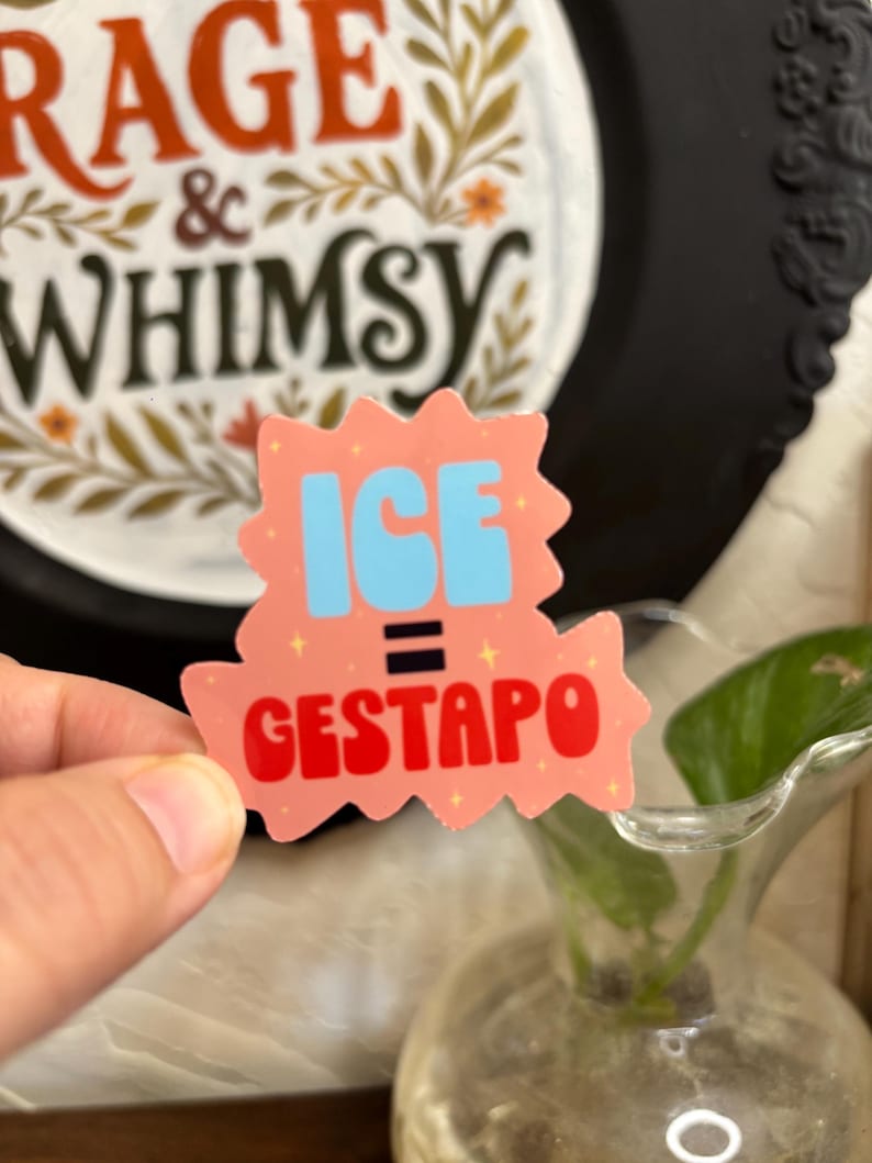 Pegatina de "A la mierda con ICE", pegatina de "ICE es igual a Gestapo", pegatina de protesta contra el hielo contundente imagen 3