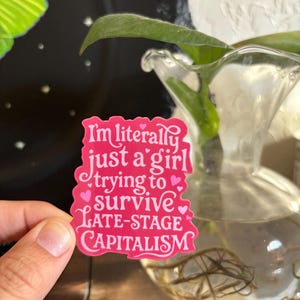 I’m literally just a girl sticker, Late Stage Capitalism Sticker,  Anti-Capitalist Vinyl Sticker, Feminist Humor, girly sticker