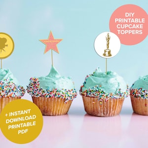 Oscars Cupcake Toppers | DIY Cupcake Toppers | Oscars Party Toppers | Academy Awards Party Printables | INSTANT DOWNLOAD