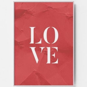 Minimalist LOVE Wall Art,LOVE Typography Digital Print,Red LOVE Themed Decor ,Modern Red Design