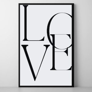 Modern LOVE Wall Art,LOVE Typography Art Print,Large LOVE Typography Print,Elegant Poster,Black and White Minimalist Decor for Home