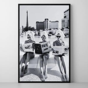 レトログラムなプールサイドアートプリント：白黒ファッション（デジタルダウンロード）