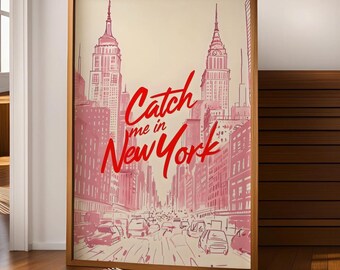 Pink NYC Skyline Art Print, Fashion Quote (Digital Download)