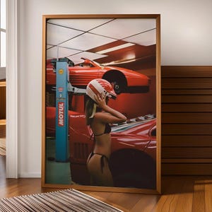 Roten Ferrari Mädchen Fotografie Druck, Retro Motorsport Kunst (digitaler Download)