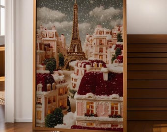 Paris Weihnachten Print - Verschneiter Eiffelturm, Winterlandschaft (Digitaler Download)