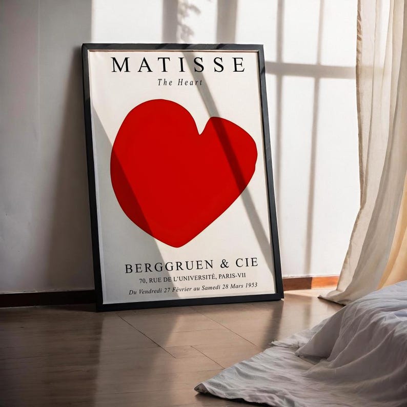 Matisse Inspiriert Rotes Herz Print: Minimalistische Moderne Wand Kunst (Digitaler Download Bild 3