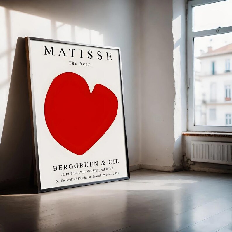 Matisse Inspiriert Rotes Herz Print: Minimalistische Moderne Wand Kunst (Digitaler Download Bild 5