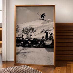 Vintage Ski Jump Poster: Black & White Alpine Scene (Digital Download)