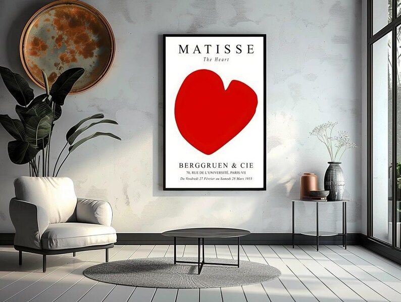 Matisse Inspiriert Rotes Herz Print: Minimalistische Moderne Wand Kunst (Digitaler Download Bild 4