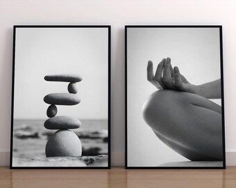 Láminas artísticas de equilibrio de piedras zen, set de fotografía minimalista (descarga digital)