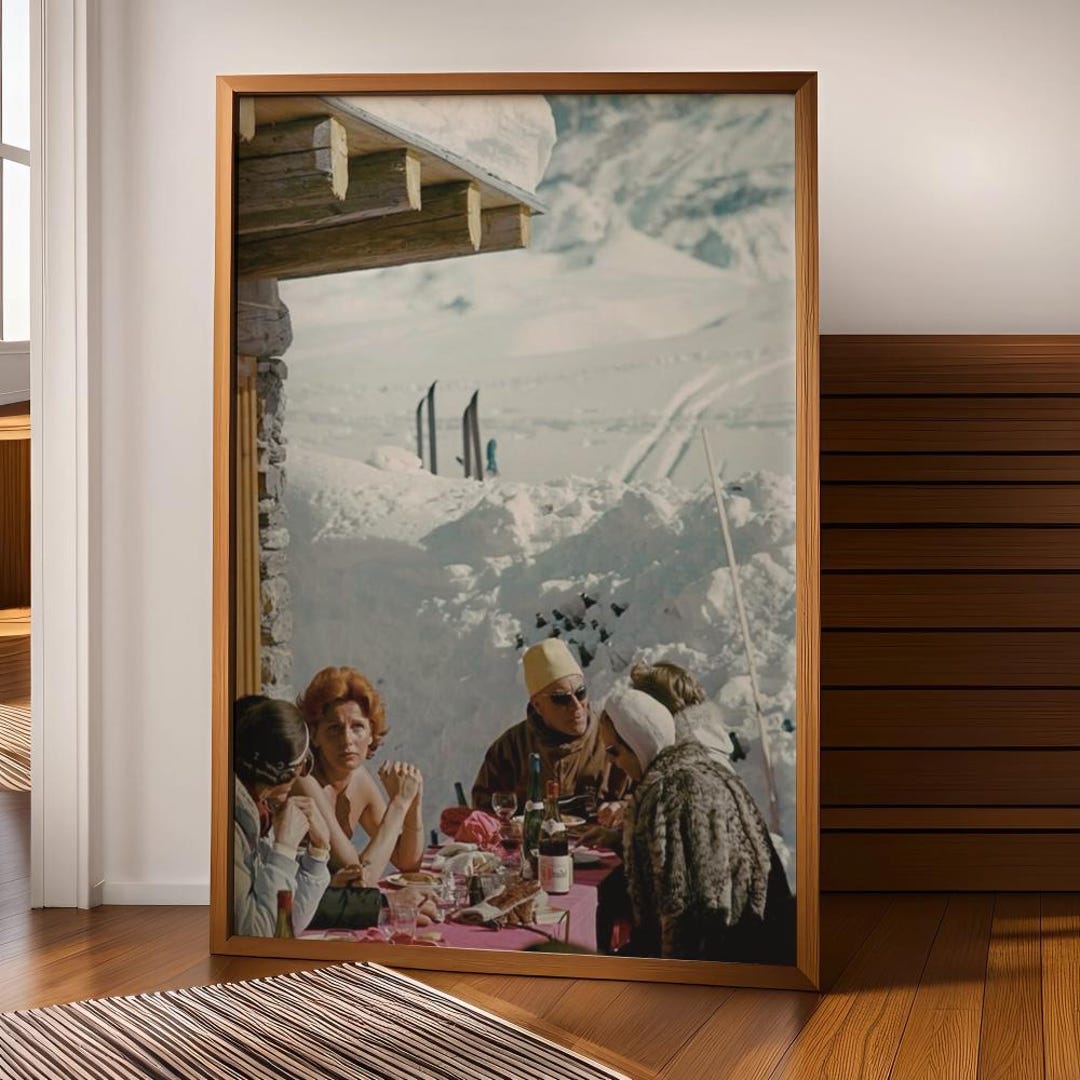 Vintage Apres Ski Resort Print: Retro Alps Dining Scene (digital ...